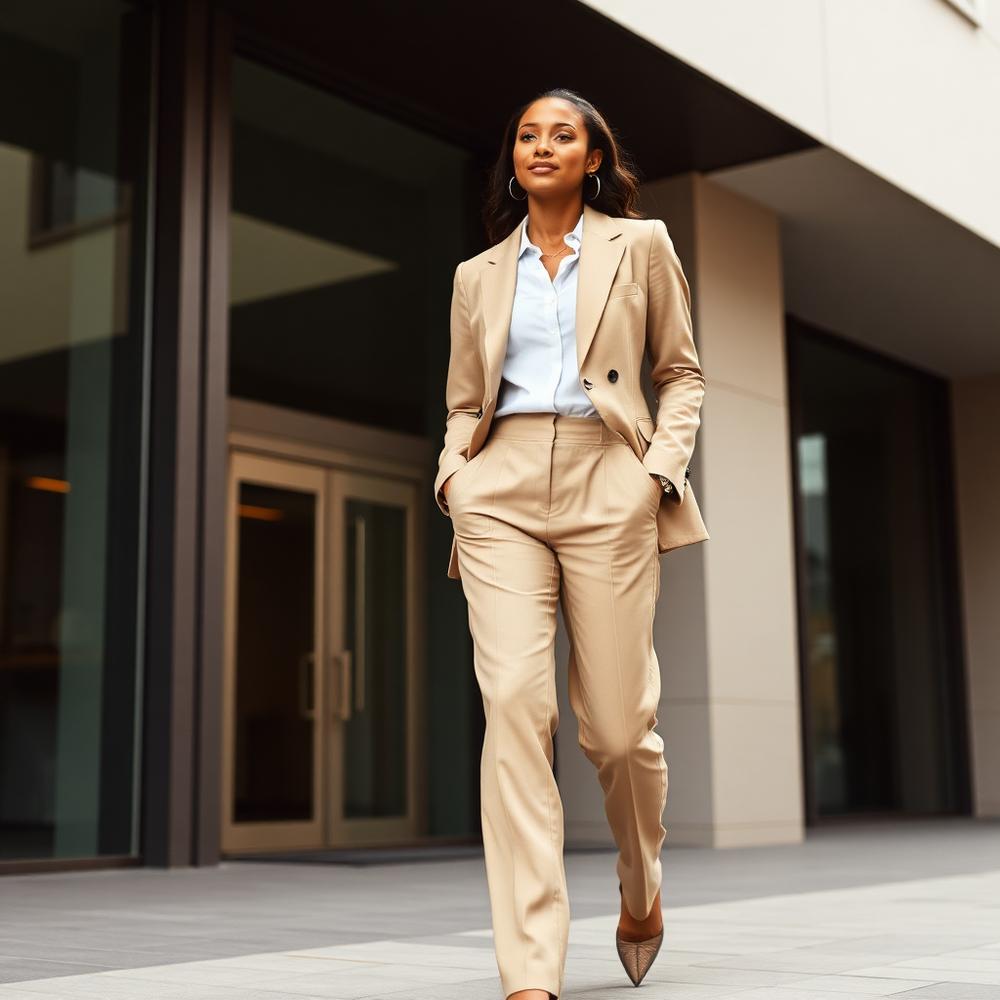Smart casual beige blazer and tailored trousers